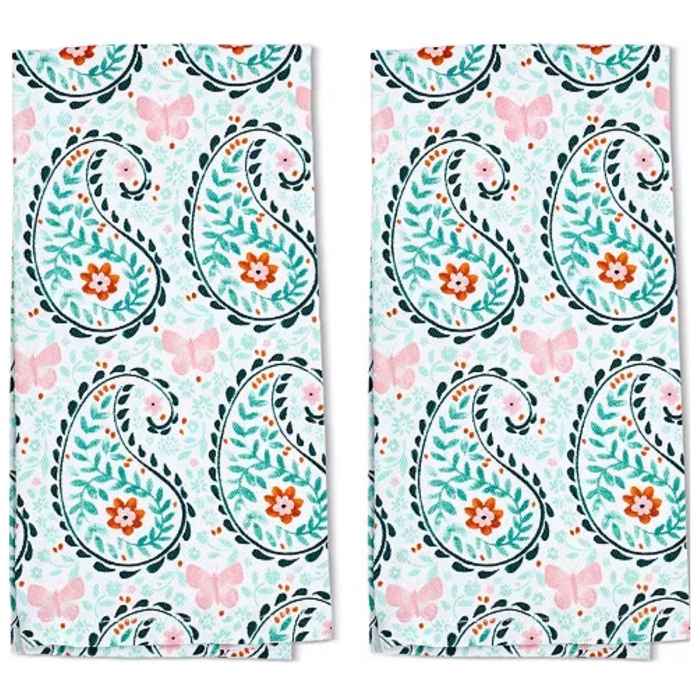 Paisley Floral Hand Towels - Pink and Green